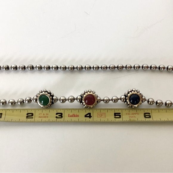 Gripoix Style Silver Tone Bead Ball Chain Multicolor 3 Ball Pendant 18" Necklace - Picture 13 of 16